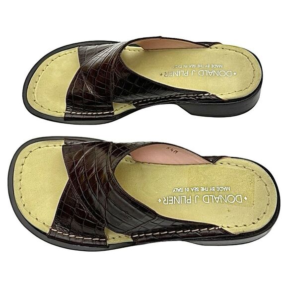 Donald J Pliner Women’s Brown Croco Leather Sandals 5.5 Medium Sandals Pre-Owned - Picture 9 of 11